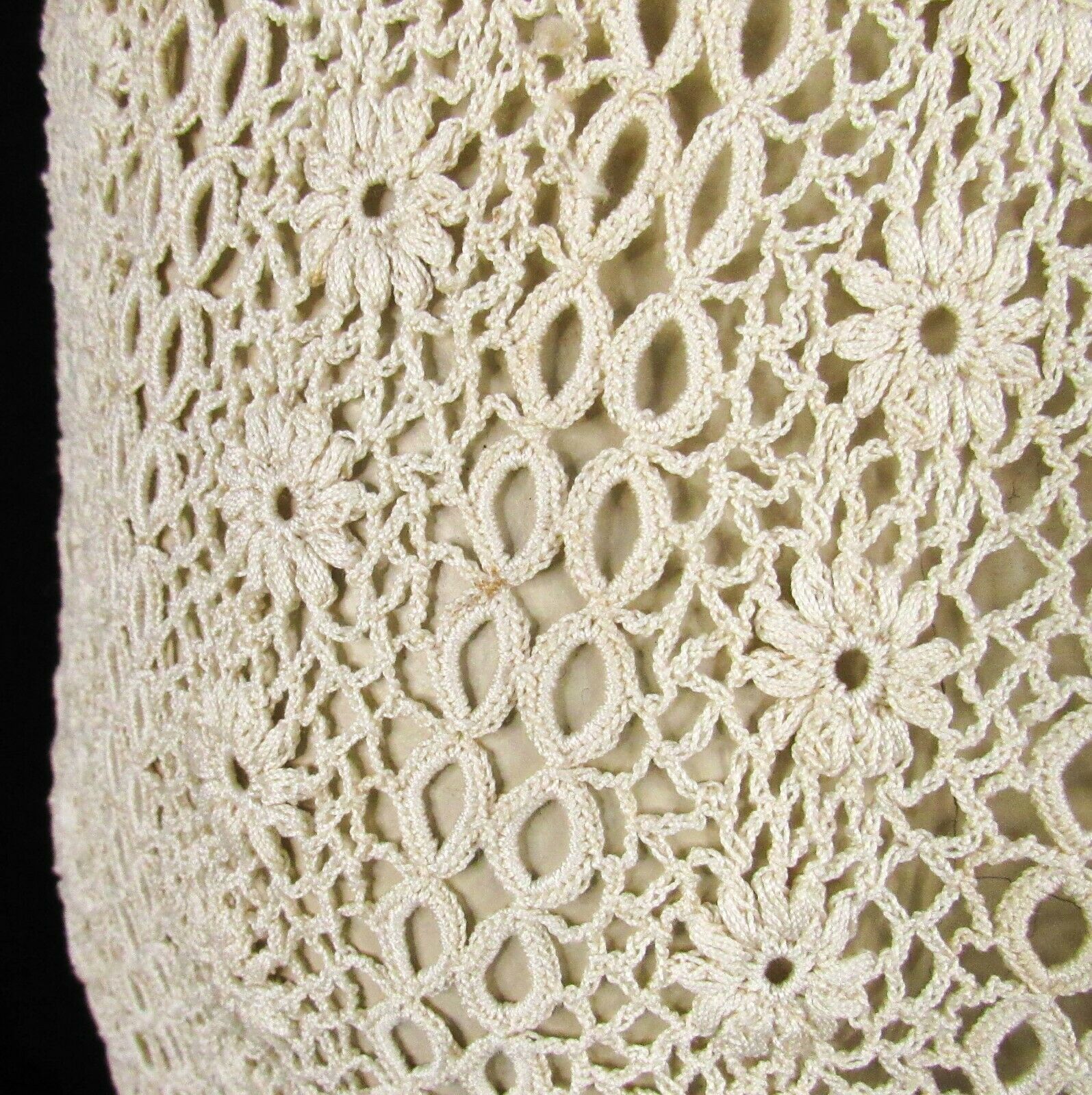 Vintage Hand-Crocheted Lace Macrame Pencil Skirt L Floral Open-Knit Ivory Midi - Fresh Stock Dated March 2026