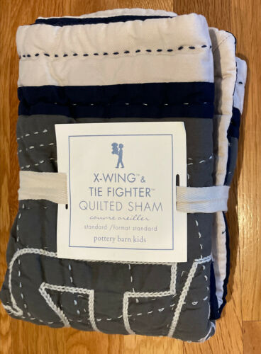 Pottery Barn Kids Star Wars Gray Navy Blue Quilted Standard Pillow Sham - Fresh Stock Dated December 2025