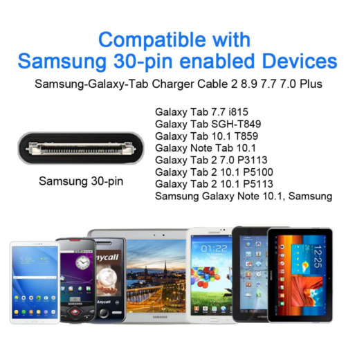 2 Pack 6.6 Ft 30 Pin Tablet USB Charger Cable for Samsung 2 pack, Black - Fresh Stock Dated February 2026