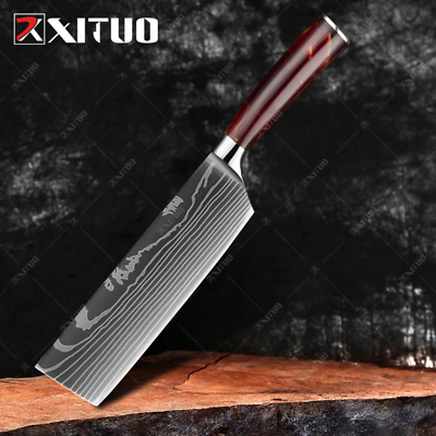 XITUO 1-10PCS  kitchen knives Set Laser Damascus pattern chef knife Sharp Santok - Fresh Stock Dated December 2025