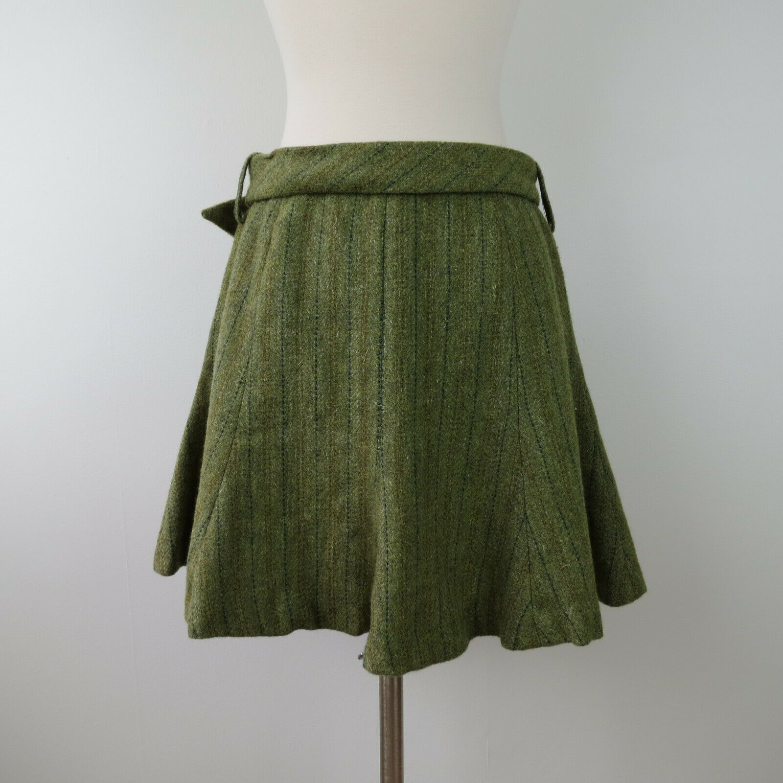 Vintage Women's 60s 70s Green Mod Flared Belted Mini Skirt Waist 27 - Fresh Stock Dated February 2026