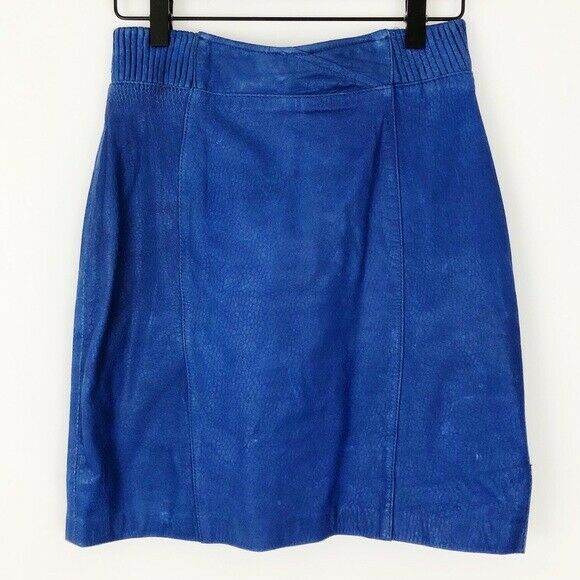 Vintage 80s Blue Leather High Waist Mini Skirt - Fresh Stock Dated February 2026