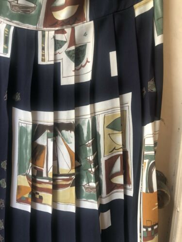 vintage Navy Blue Pleated italian Sailboat Ocean Sail Anchor summer maxi skirt - Fresh Stock Dated February 2026