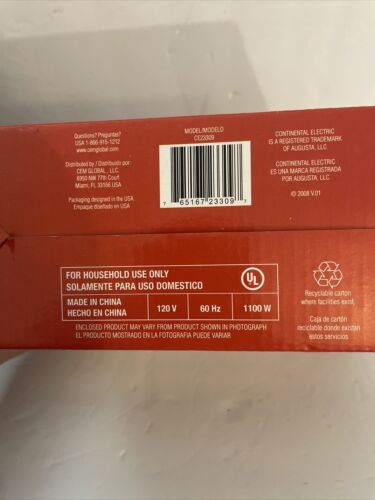 Continental Electric Single Burner with Instructional Booklet. Model CE 23309 - Fresh Stock Dated February 2026