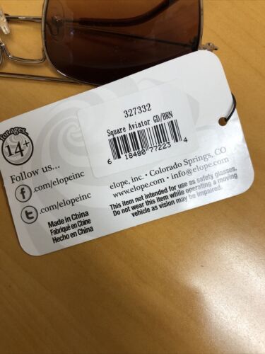 Square Aviator Brown / Gold Sunglasses Costume Accessory by elope - NEW! - Fresh Stock Dated February 2026