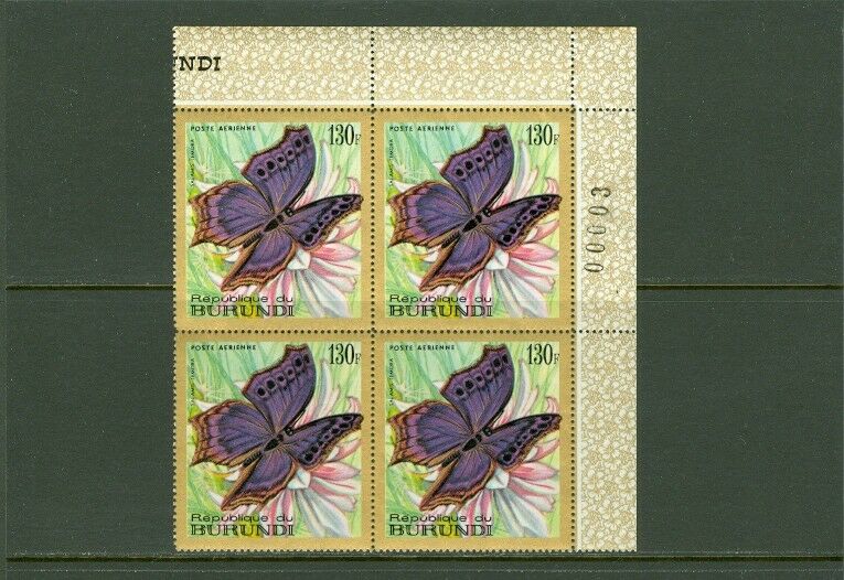 EDW1949SELL : BURUNDI 1968 Scott #C66-74 Butterflies. Blks of 4 VF MNH Cat 6. - Fresh Stock Dated January 2026