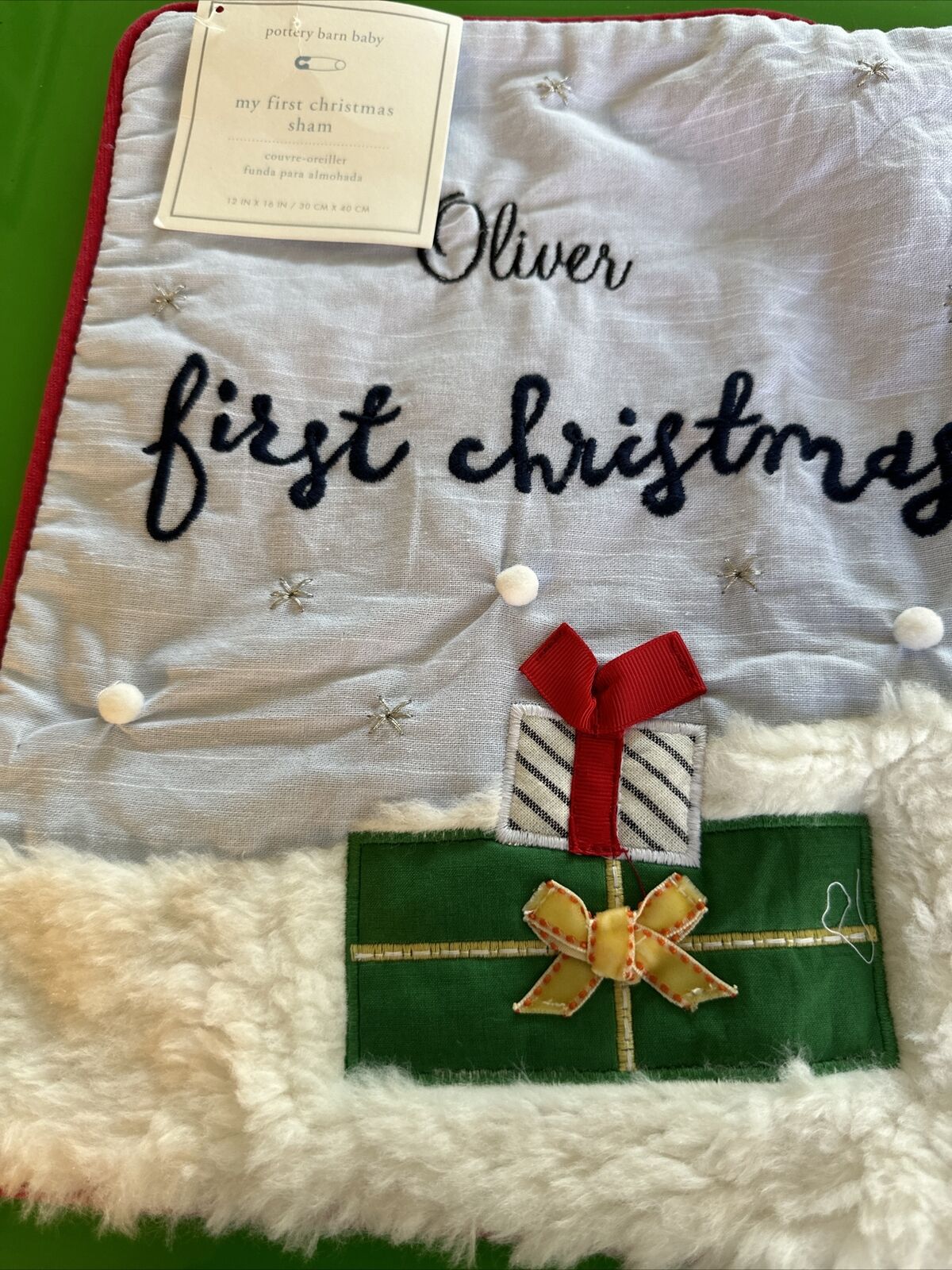 Pottery Barn Kids My First Christmas Decorative Sham 12 X 16 monogram Oliver NWT - Fresh Stock Dated February 2026