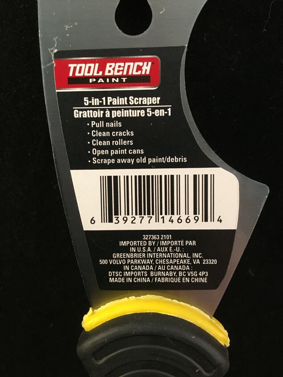 Tool Bench - 5-in-1 Paint Scraper - Black & Yellow Handle w/ Metal Scraper - Fresh Stock Dated February 2026