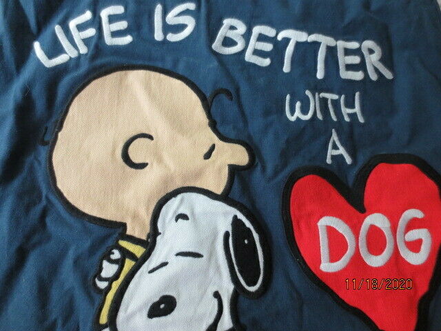 NWT Pottery Barn Teen PEANUTS Snoopy Life is Better w/ a DOG PILLOW COVER  NWT - Fresh Stock Dated December 2025