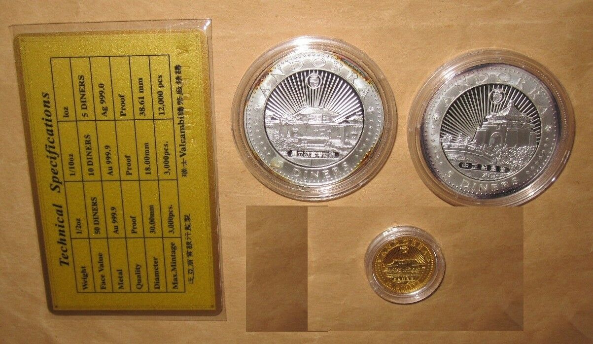 2000 ANDORRA MILLENNIUM Lunar Yr.DRAGON $D Proof Gold & Silver coins SET with C - Fresh Stock Dated February 2026