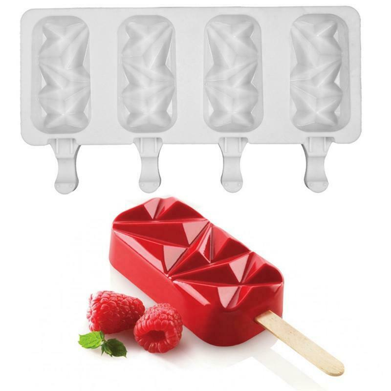 4 Cells Popsicle Tray Silicone Mold DIY Ice Cream Mould Pan Summer Party Tools - Fresh Stock Dated December 2025