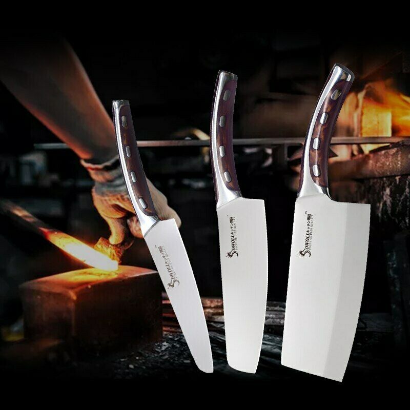 3Pcs Kitchen Knife Set Stainless Steel Utility Chef Chopping Meat Cleaver Knives - Fresh Stock Dated January 2026