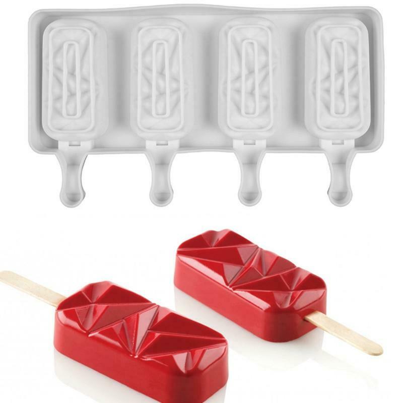 4 Cells Popsicle Tray Silicone Mold DIY Ice Cream Mould Pan Summer Party Tools - Fresh Stock Dated December 2025