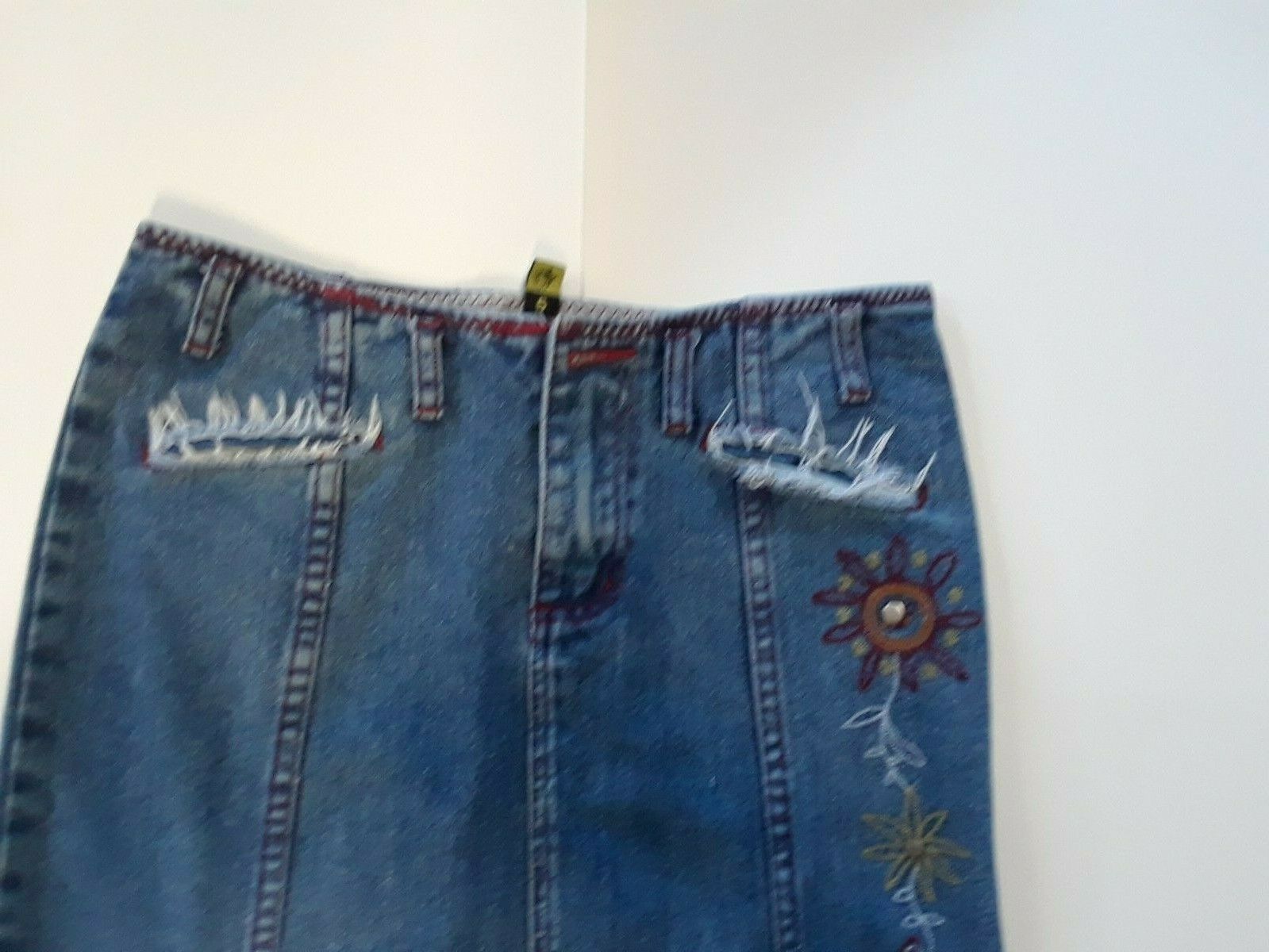 Vintage 90s DOLLHOUSE Long Embroidered Modest Flared Denim skirt Size 5/Small - Fresh Stock Dated February 2026