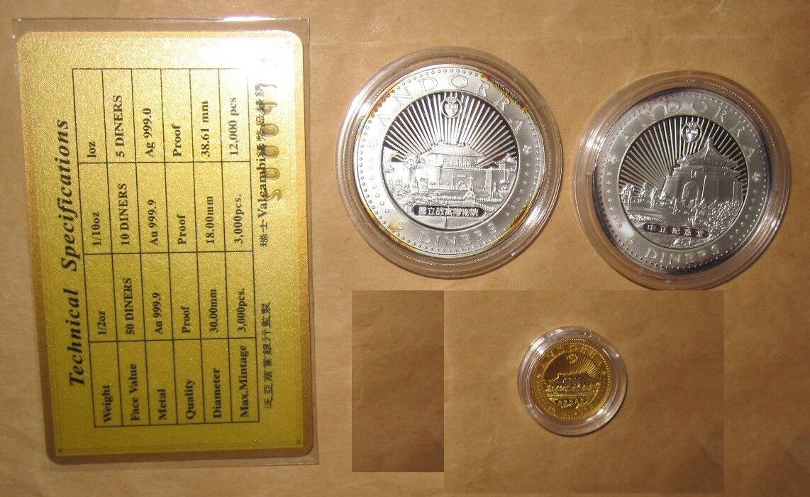 2000 ANDORRA MILLENNIUM Lunar Yr.DRAGON $D Proof Gold & Silver coins SET with C - Fresh Stock Dated February 2026