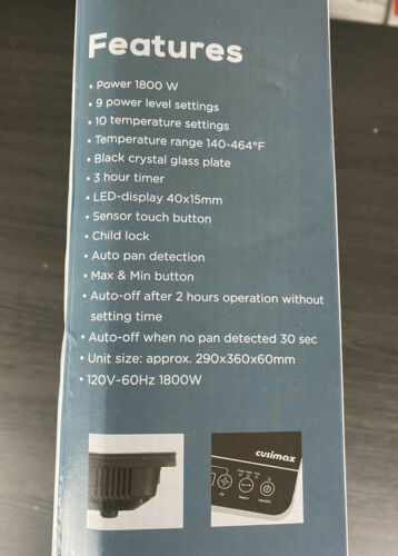 Cusimax 1800w Induction Cooker Open Box Item Working Order - Fresh Stock Dated December 2025