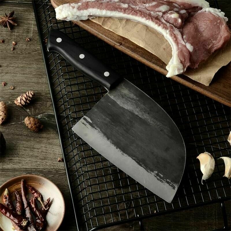 Forged Kitchen Butcher Knife Full Tang Chef/Camping Knife w/Sheath & Whet Stone - Fresh Stock Dated December 2025