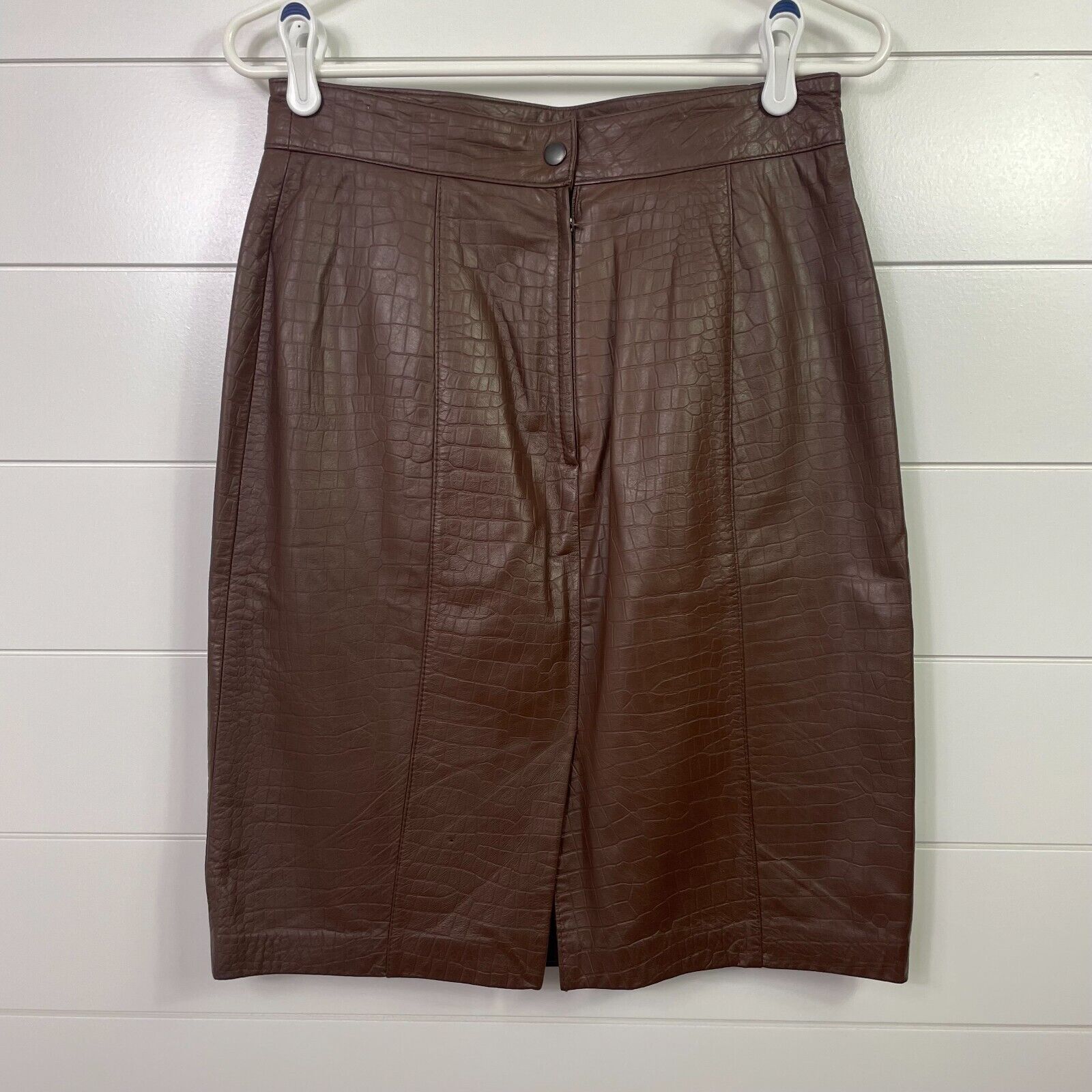 Vintage Women's Toffs Brown Textured Genuine Leather Pencil Skirt sz 10 - Fresh Stock Dated March 2026