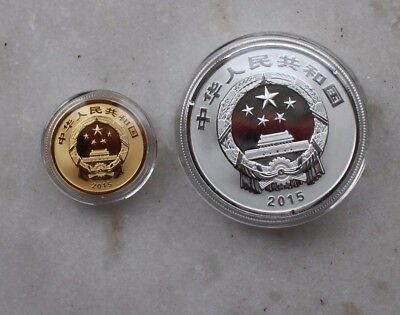 China 2015 Gold and Silver Coins Set-Chinese Auspicious Culture-Wu Fu Gong Shou - Fresh Stock Dated February 2026