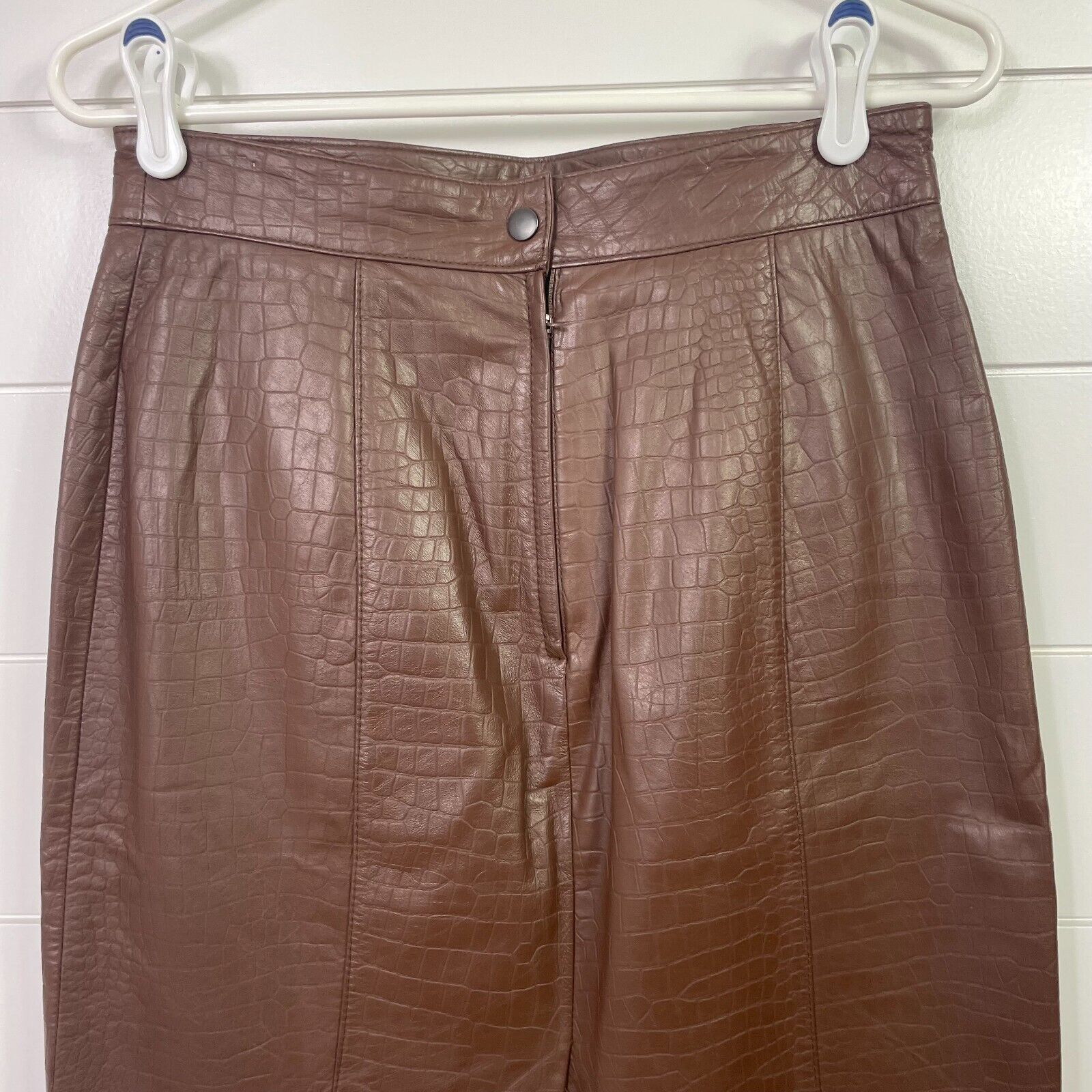 Vintage Women's Toffs Brown Textured Genuine Leather Pencil Skirt sz 10 - Fresh Stock Dated March 2026