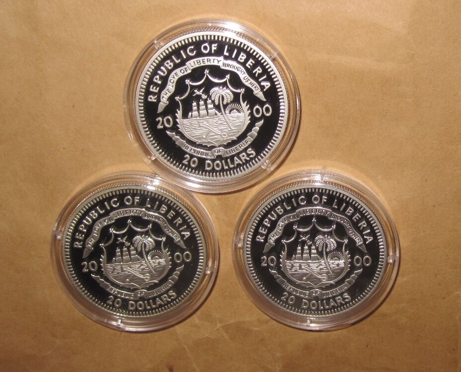 2000 LIBERIA MILLENNIUM Lunar Yr.DRAGON  D 3 pcs PROOF SILVER Coin SET - Fresh Stock Dated February 2026