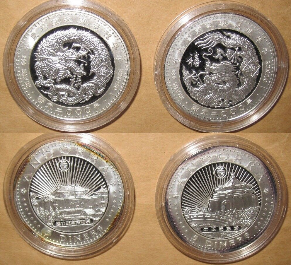 2000 ANDORRA MILLENNIUM Lunar Yr.DRAGON $D Proof Gold & Silver coins SET with C - Fresh Stock Dated February 2026