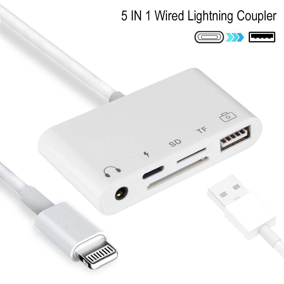 5-IN-1  Adapter Card Reader Hub for iPhone 13 12 7 8 / iPad 4 5 6 / iPad Camera - Fresh Stock Dated February 2026