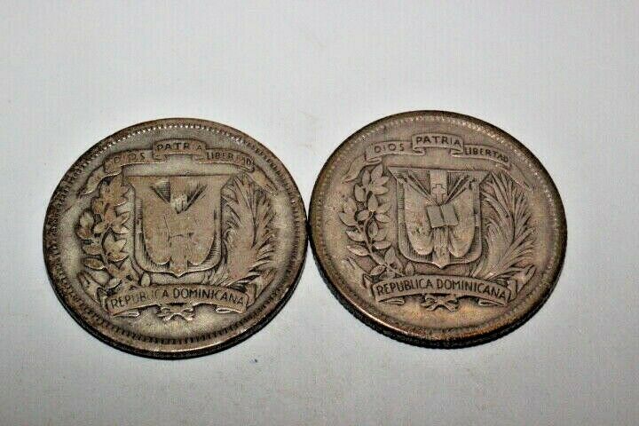 #A2312,TWO Silver Dominican Republic 1937,1952,Twenty-Five Cent. Coins - Fresh Stock Dated February 2026