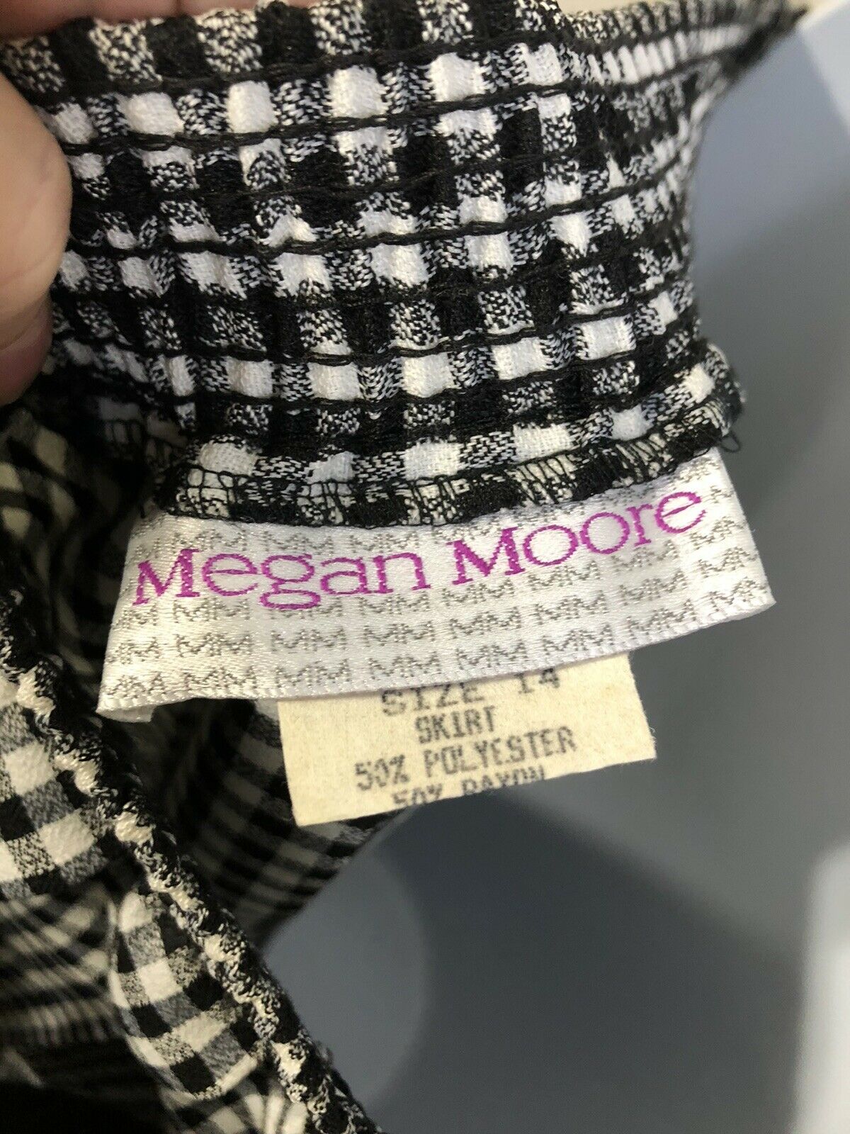 Vintage Megan Moore Skirt Pleated Black White Plaid Elastic Waist Size 14 - Fresh Stock Dated March 2026