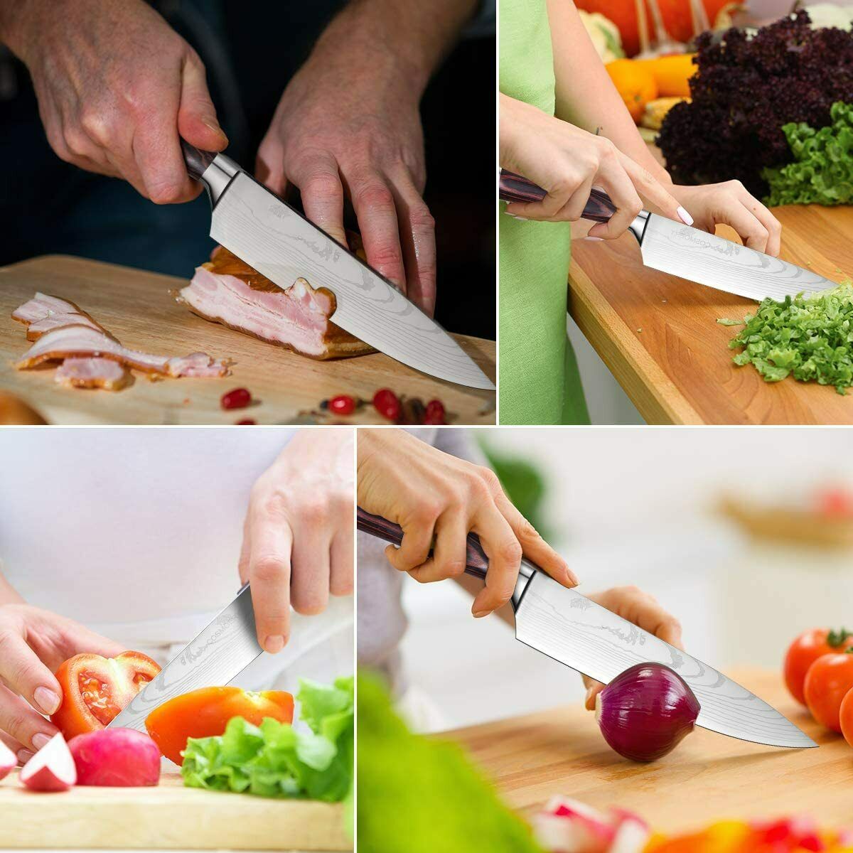 5 Piece Kitchen Knives Set Japanese Damascus Pattern Stainless Steel Chef Knife - Fresh Stock Dated December 2025