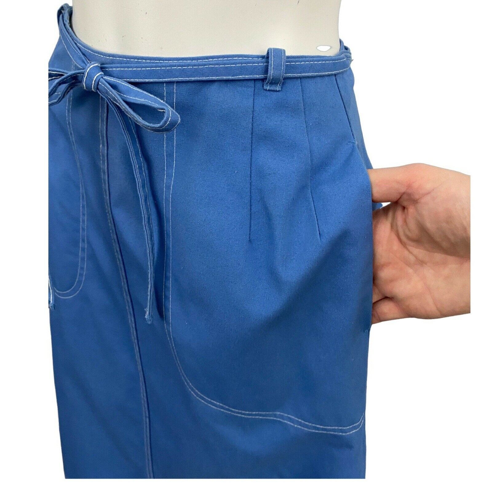 1970s Chambray Wrap Skirt / Light Blue Cotton Blend A Line Skirt / XS - Fresh Stock Dated March 2026