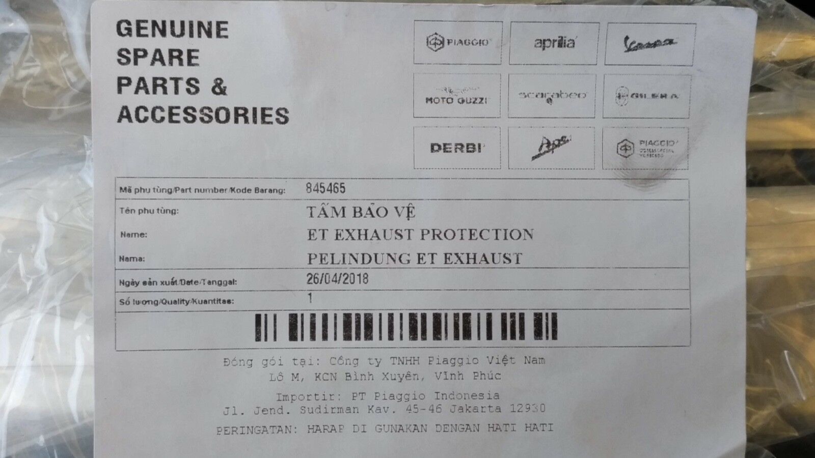 Genuine Exhaust Protection for Vespa LX 50/125/150 ET2 ET4 S50/125/150 LXV125... - Fresh Stock Dated February 2026