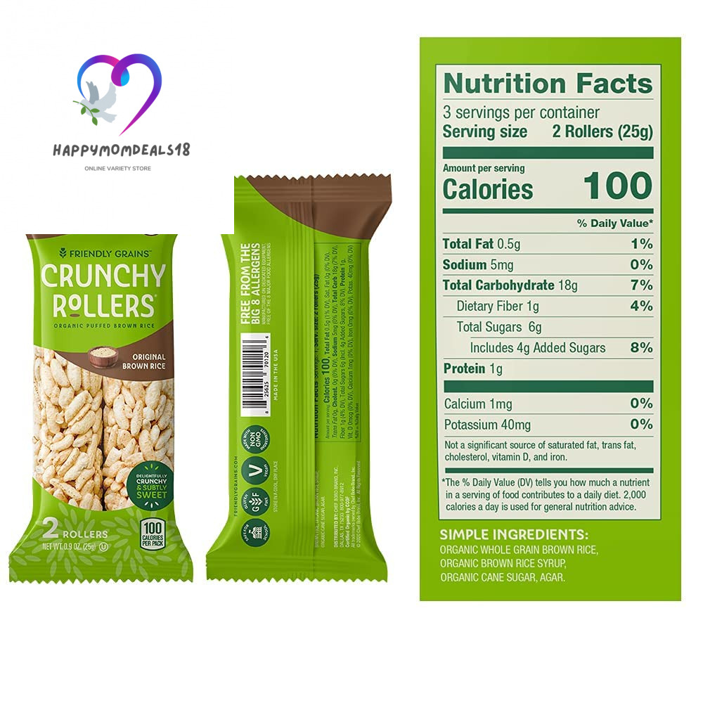 Friendly Grains - Crunchy Rollers - Organic Rice Snacks - Original Brown... - Fresh Stock Dated February 2026