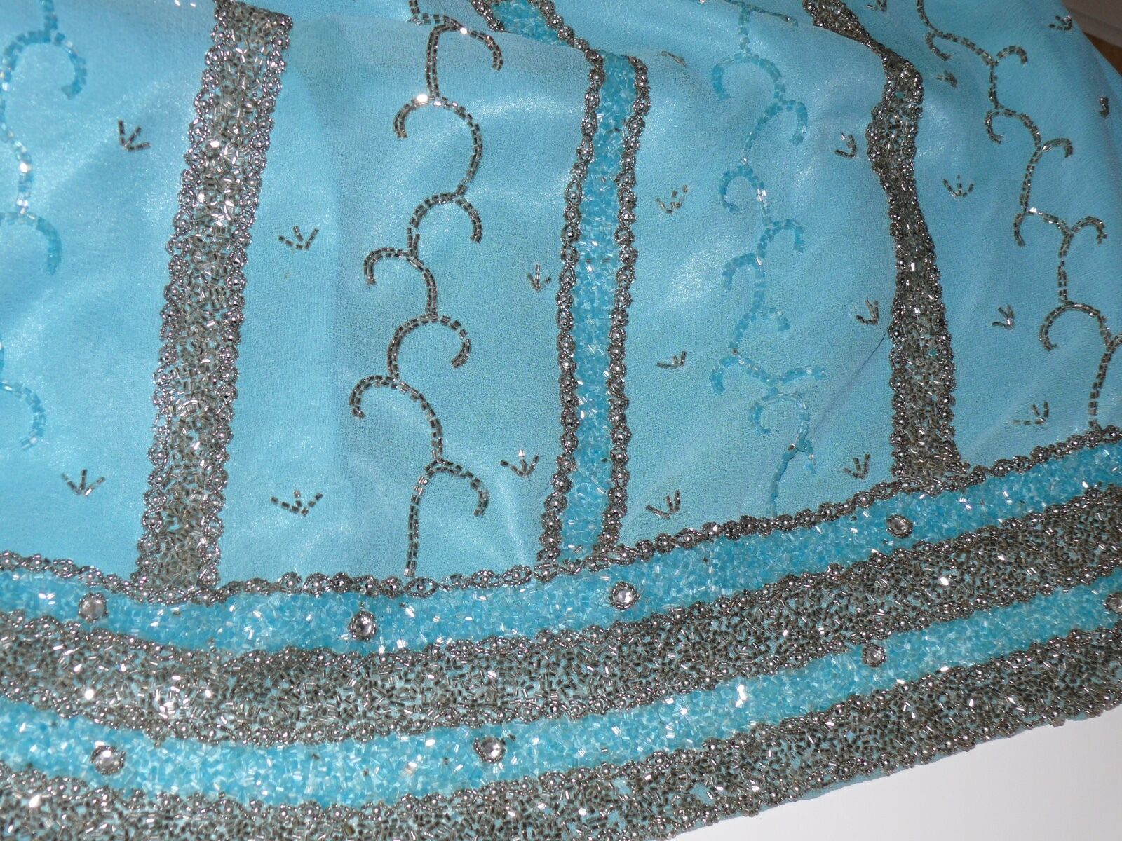 1960`s Light Blue Rayon Crepe Silver Beaded Evening Skirt Stunning S-M - Fresh Stock Dated February 2026