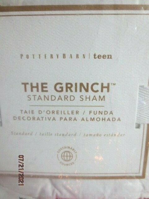 2020 Pottery Barn Kids Teen GRINCH Holiday STANDARD QUILTED SHAM Christmas NWT - Fresh Stock Dated December 2025