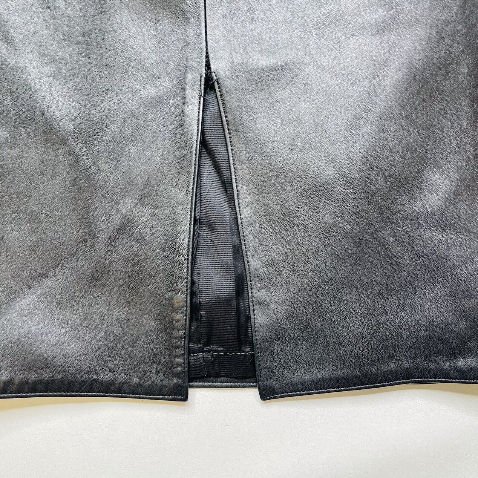 VINTAGE Evan Arpelli leather skirt size 10 lined FLAWED long black women classic - Fresh Stock Dated March 2026