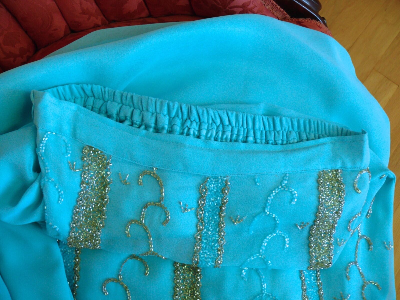 1960`s Light Blue Rayon Crepe Silver Beaded Evening Skirt Stunning S-M - Fresh Stock Dated February 2026