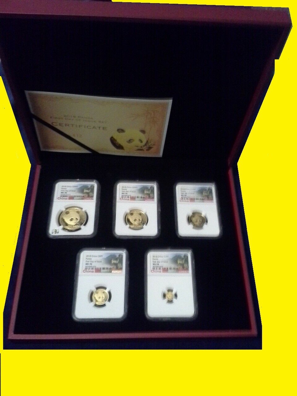 2018 CHINA GOLD PANDA PRESTIGE 6 COIN SET NGC MS 70 FIRST DAY ISSUE coa mint box - Fresh Stock Dated February 2026