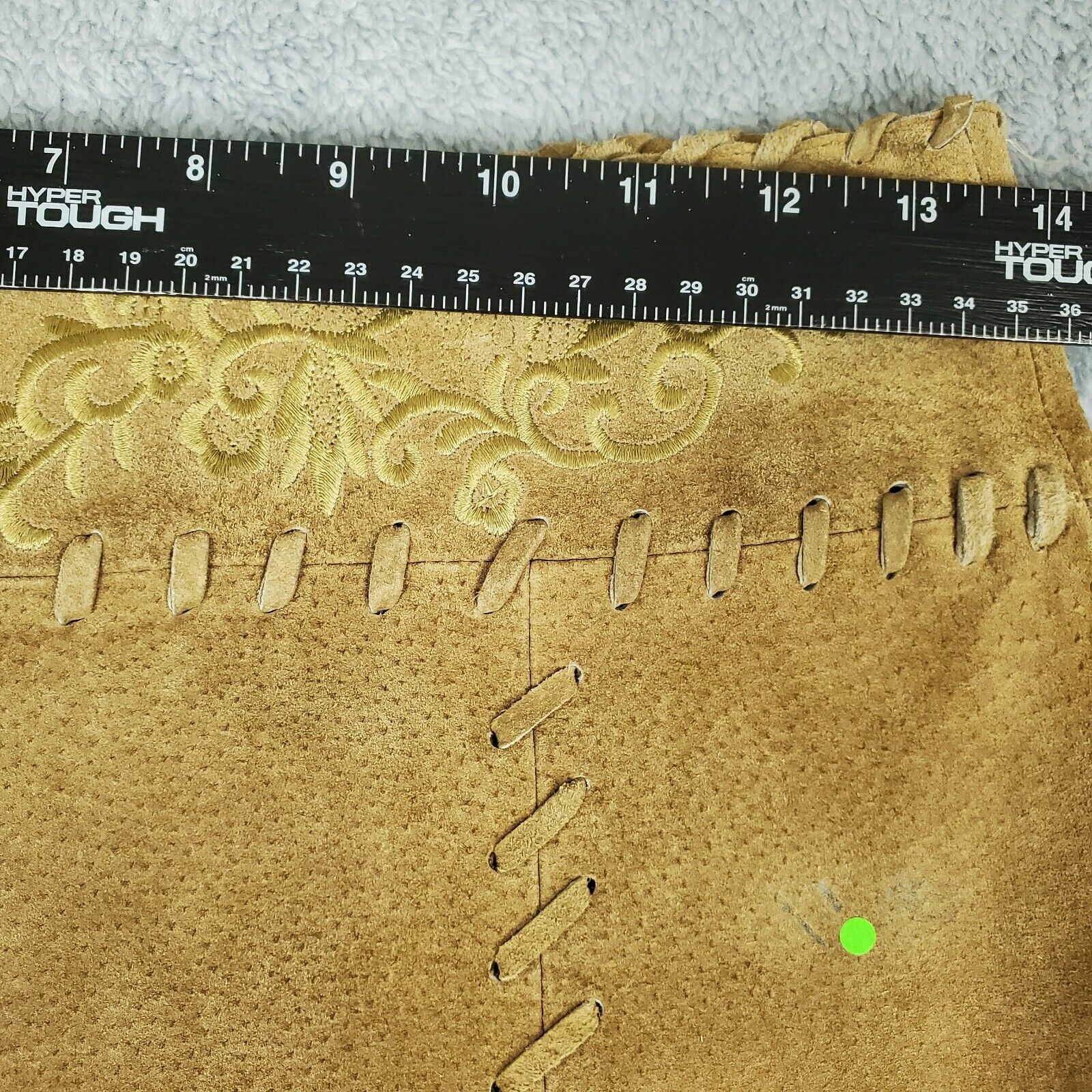Vtg 90s Wet Seal Leather Skirt W27xL24 Tan Boho Asymmetrical Fringe Embroidered - Fresh Stock Dated March 2026