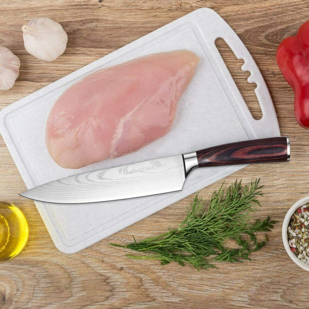 5 Piece Kitchen Knives Set Japanese Damascus Pattern Stainless Steel Chef Knife - Fresh Stock Dated December 2025