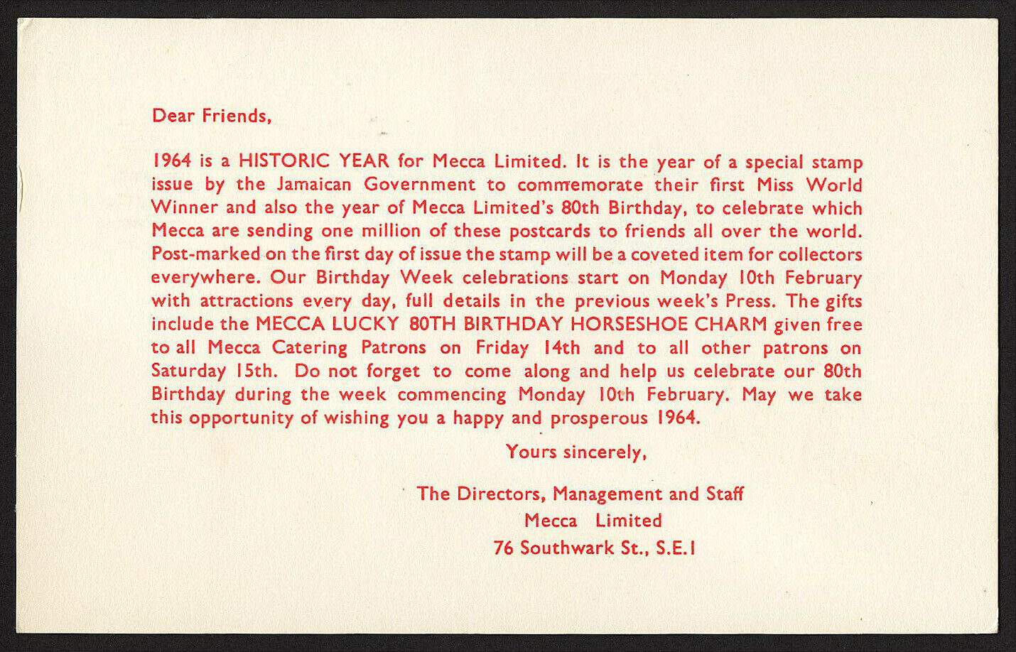 wc029 Jamaica Miss World 1963 Mecca Promotions FDC first day cover - Fresh Stock Dated December 2025