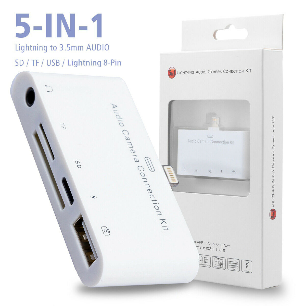 5 in1 Camera Connection Kit For Lightning SD/TF Card Reader For iPod 5th 6th US - Fresh Stock Dated February 2026