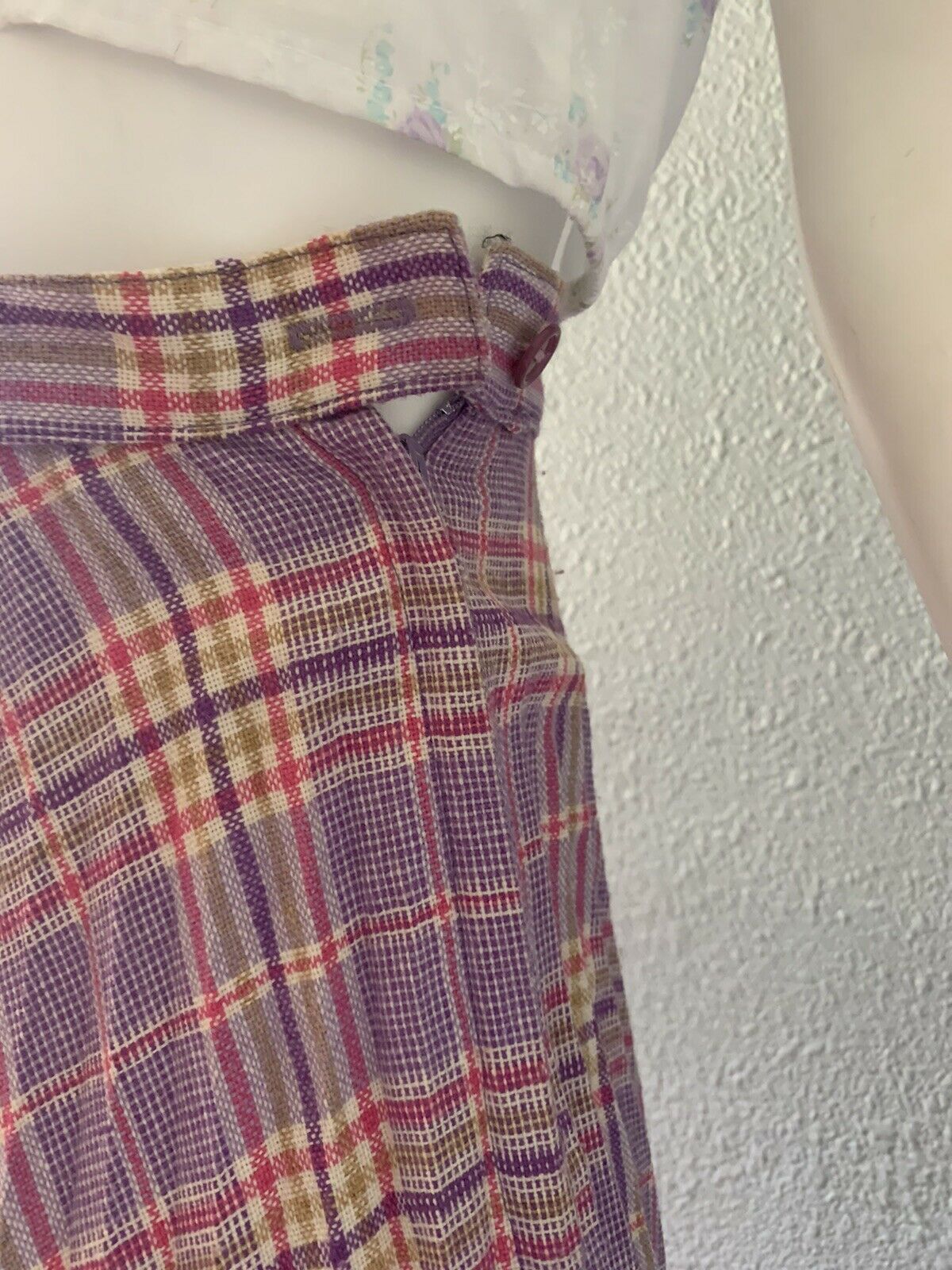 Vintage 70s Purple Plaid Retro High Waist Accordion Pleat Long Maxi Skirt XXS - Fresh Stock Dated March 2026