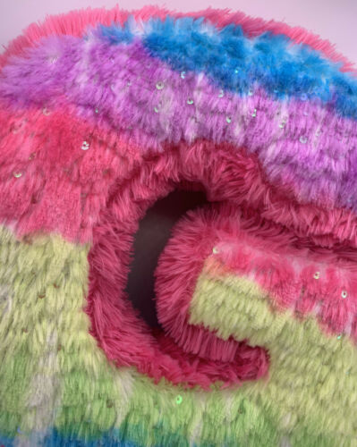 Plush Letter Initial G Accent Pillow Multi-color w/ Sequins & Faux Fur Justice - Fresh Stock Dated December 2025