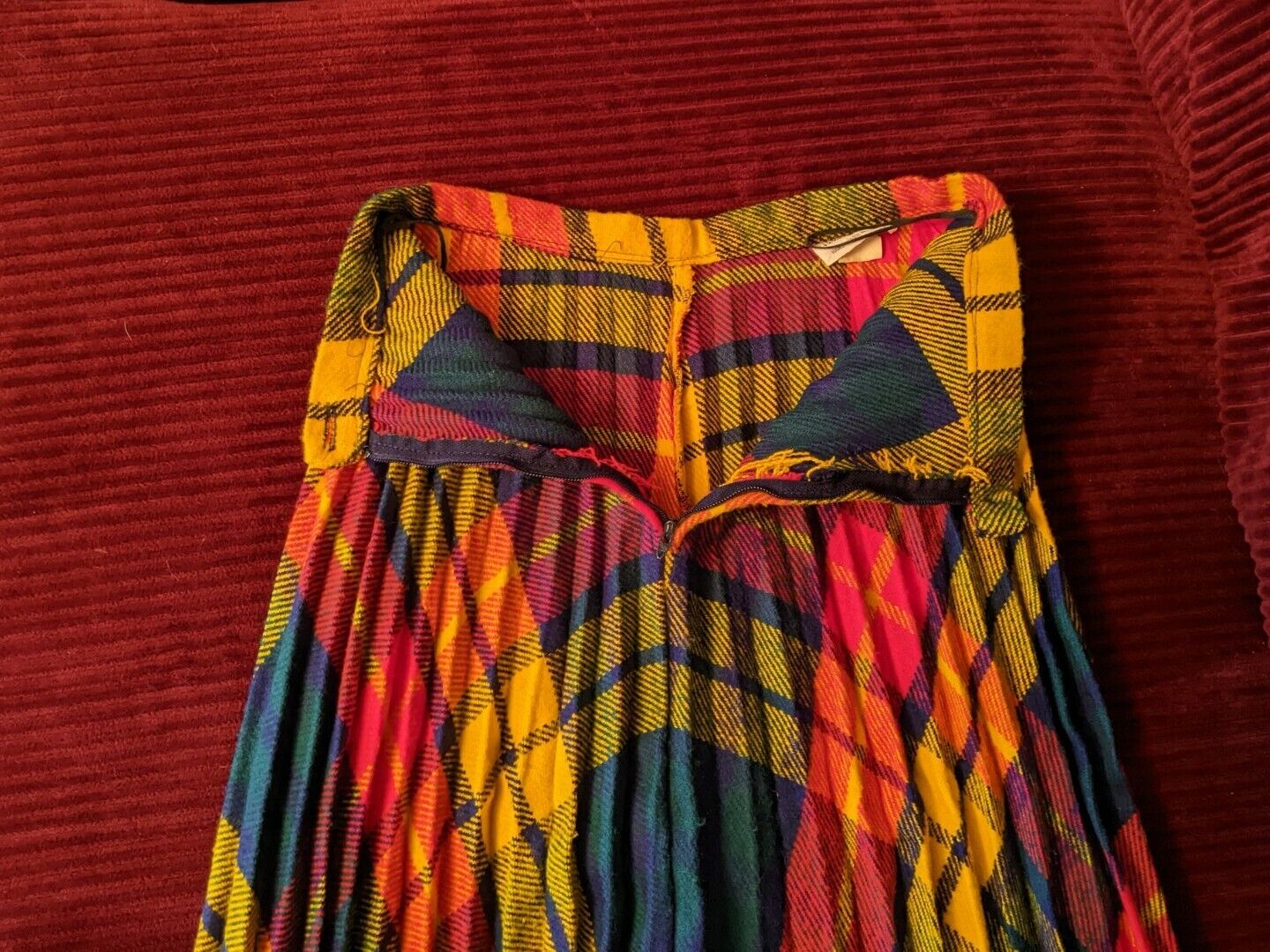 Vintage 70s Montgomery Wards Teacher Secretary Geek Plaid Pleat Maxi Full Skirt - Fresh Stock Dated March 2026