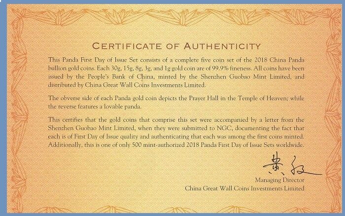 2018 CHINA GOLD PANDA PRESTIGE 6 COIN SET NGC MS 70 FIRST DAY ISSUE coa mint box - Fresh Stock Dated February 2026