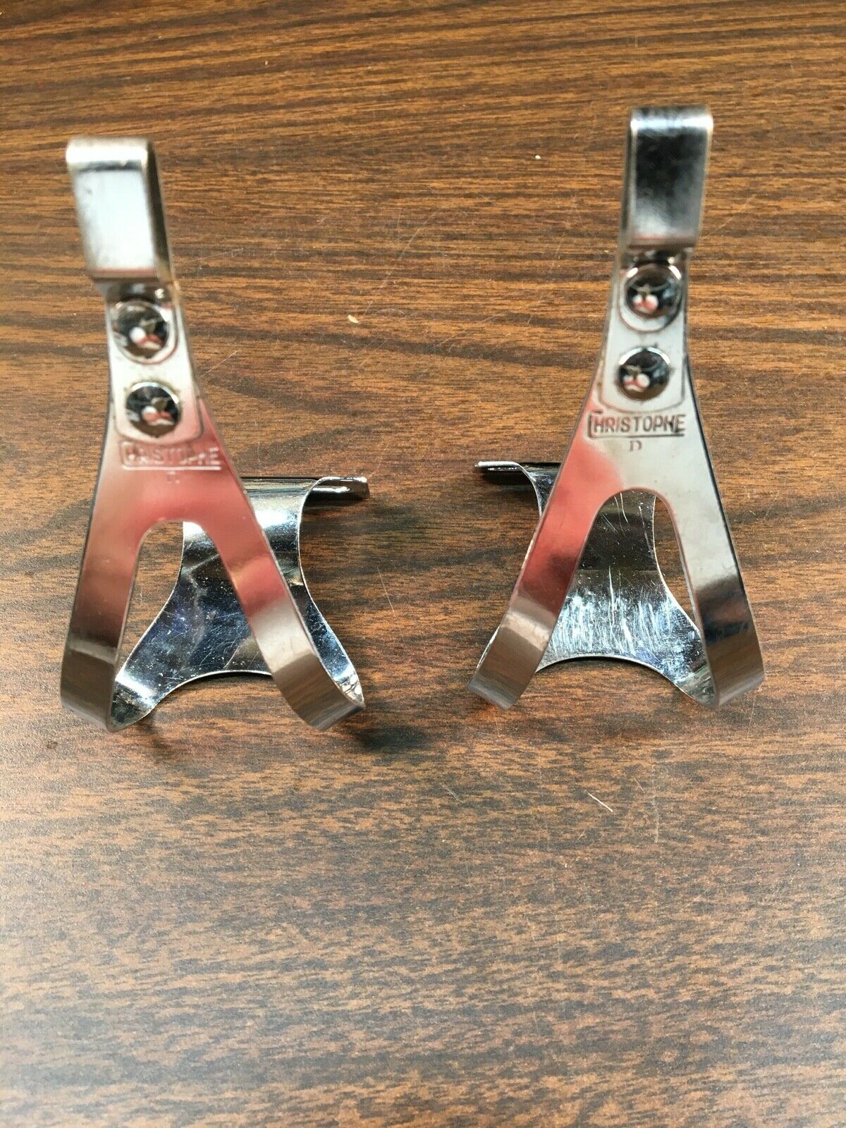 vintage Christophe D small S chromed bicycle pedal toe clips Brevette AFA France - Fresh Stock Dated December 2025