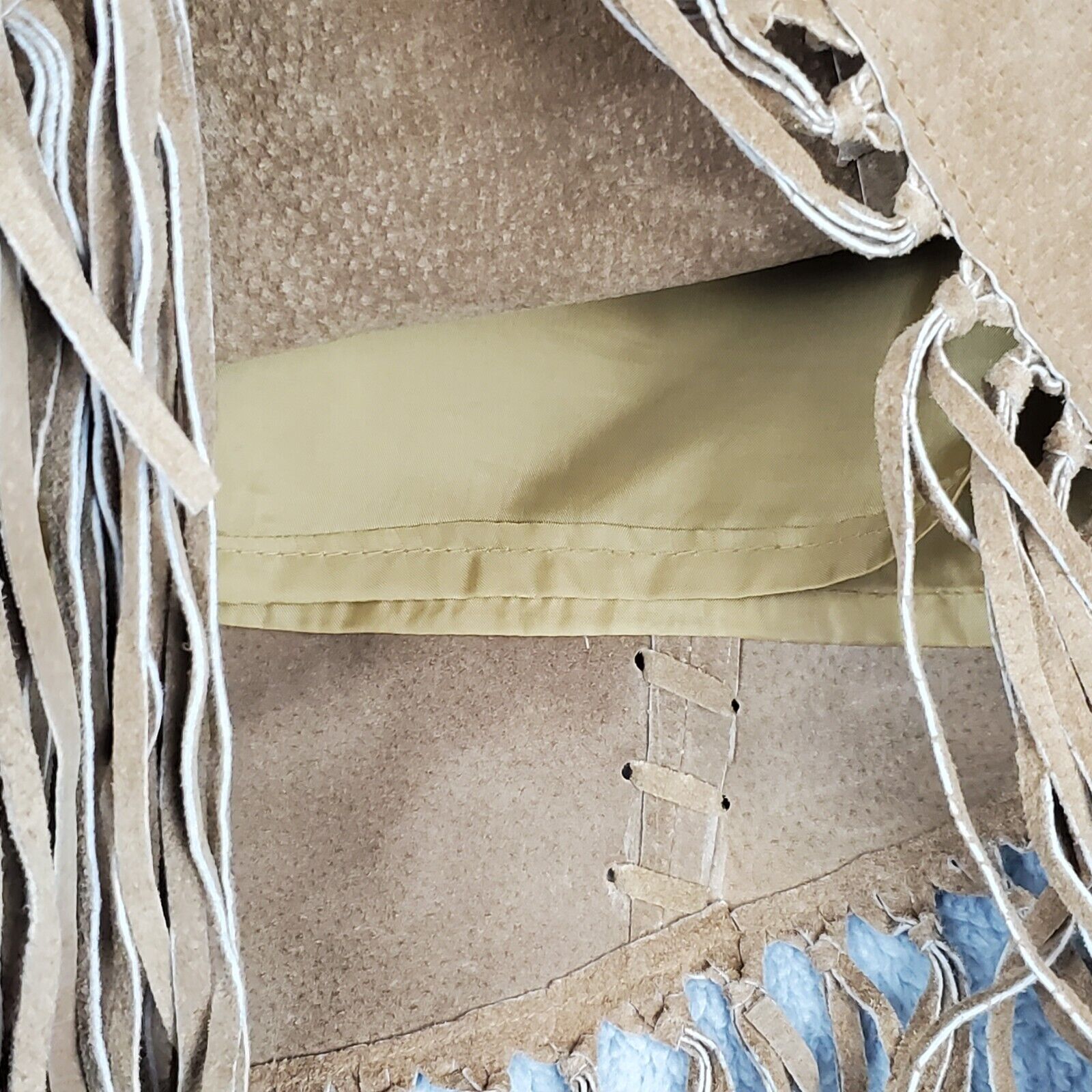 Vtg 90s Wet Seal Leather Skirt W27xL24 Tan Boho Asymmetrical Fringe Embroidered - Fresh Stock Dated March 2026