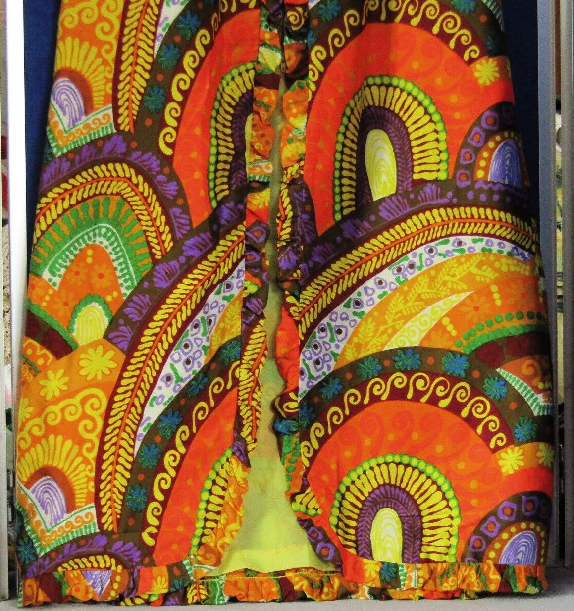 EUC Vintage ALICE POLYNESIAN Fashions MAXI Skirt w.Ruffles BRIGHT Colors Sz XS-S - Fresh Stock Dated February 2026