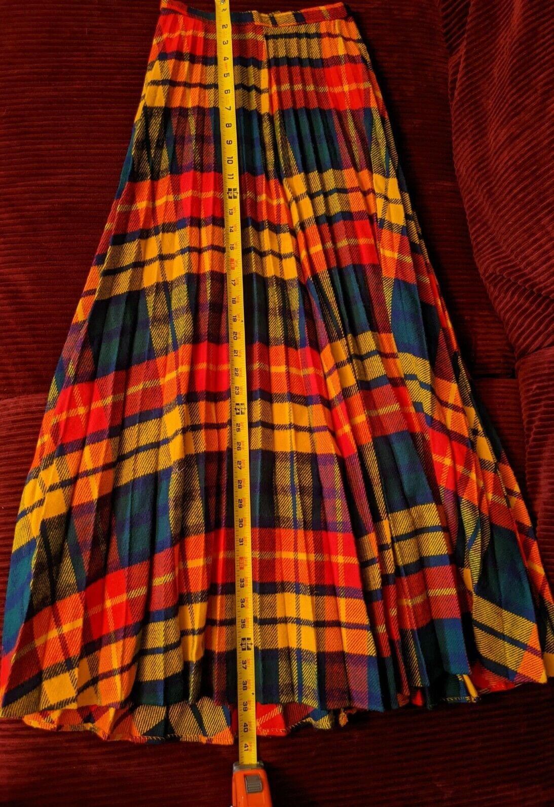 Vintage 70s Montgomery Wards Teacher Secretary Geek Plaid Pleat Maxi Full Skirt - Fresh Stock Dated March 2026